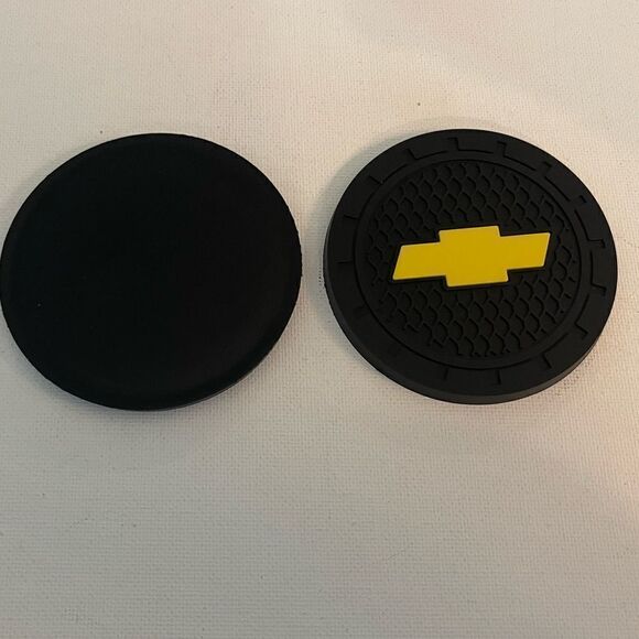 Chevrolet Car Cup Holder Coasters with Bow tie logo set of 2 NWT - Picture 3 of 4